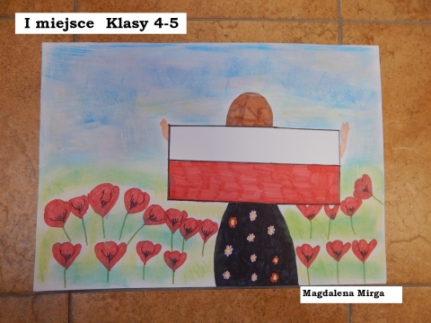 Zdjęcie prezentuje nagrodzone prace w powiatowym konkursie plastycznym „Kto Ty jesteś? Polak mały”.