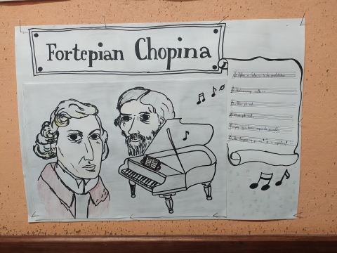 Zdjęcie prezentuje wystawę w Gminnej Bibliotece Publicznej w Baranowie, której tematem są ilustracje do wierszy Cypriana Kamila Norwida. 