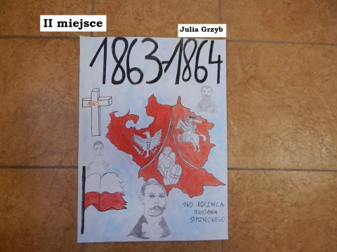Zdjęcie prezentuje nagrodzone prace w powiatowym konkursie plastycznym „Gloria victis – chwała zwyciężonym”.