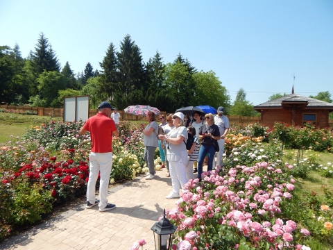 Zdjęcie prezentuje zwiedzanie Parku Miliona Róż i Zabytków Kresowych w Kazimierzu Dolnym w ramach Dnia Bibliotekarza.