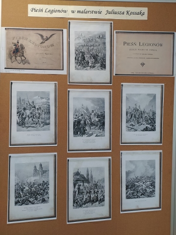 Zdjęcie prezentuje wystawę w Gminnej Bibliotece Publicznej w Baranowie ukazującą sylwetkę Józefa Wybickiego. 