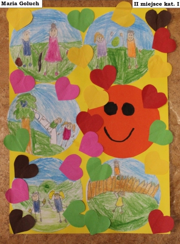 Zdjęcie prezentuje zwycięskie prace w powiatowy konkurs plastyczny „Z życzliwością na co dzień”.