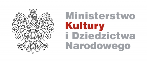 Biały prostokąt. Po lewej stronie grafika orła białego w koronie, po prawej nazwa Ministerstwa Kultury i Dziedzictwa Narodowego