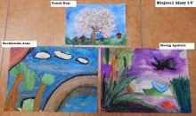 Zdjęcie prezentuje nagrodzone prace w powiatowym konkursie plastycznym „Z wizytą w bajkowym świecie Marii Konopnickiej”. 