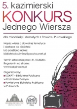 Plakat promujący konkurs literacki pt. "Kazimierski Konkurs Jednego Wiersza" 