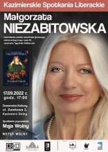 Zdjęcie prezentuje plakat promujący spotkanie autorskie z Małgorzatą Niezabitowską. 