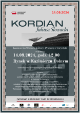  Zdjęcie pokazuje plakat zapraszający na Narodowe Czytanie, które odbędzie się  14 września 2024 r. o godzinie 12.00 na kazimierskim rynku.