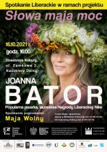Plakat promujący spotkanie autorskie z Joanną Bator w Kazimierzu Dolnym.
