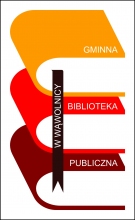 Logo wąwolnickiej biblioteki. Znak graficzny prezentujący trzy ułożone na sobie książki w kolorach brązowym, czerwonym i żółtym. 